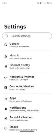 Settings menu - Motorola Razr 70 Ultra/Razr Ultra 2026 review